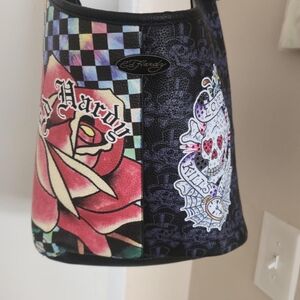 VINTAGE Y2K Ed Hardy Hobo Shoulder Bag LOVE KILLS SLOWLY Skull Rose Checkered